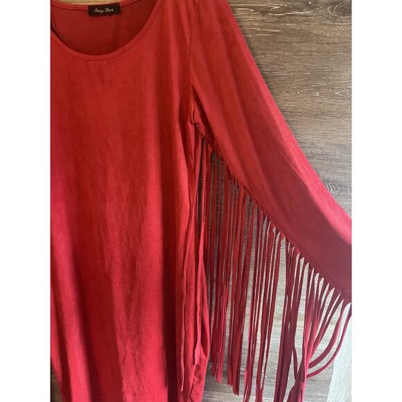 Red Dress Fringe Cowgirl Country Rodeo Size S/M Sexy Bodycon Mini Stretchy - Picture 3 of 10